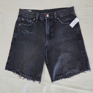 GAP‎ Shorts Womens 25 / 0 8" Loose Bermuda Mid Rise Black Denim Distressed